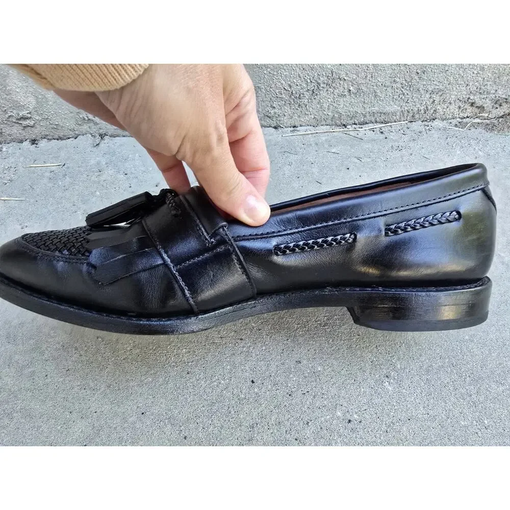 Allen Edmonds Cody Mens Sz 10 D Black & Brown Woven Tassel Loafer Shoes